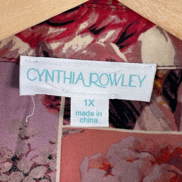 Cynthia Rowley Womens Plus 1X Floral Patchwork Button Up Shirt 3/4 Sleeve Top - Picture 4 of 11